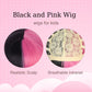 Wavelnm Kids Black Pink Wig With Bangs Child Half Pink And Half Black Wig Long Wavy Curly Wig For Girls Synthetic Wigs With Wig