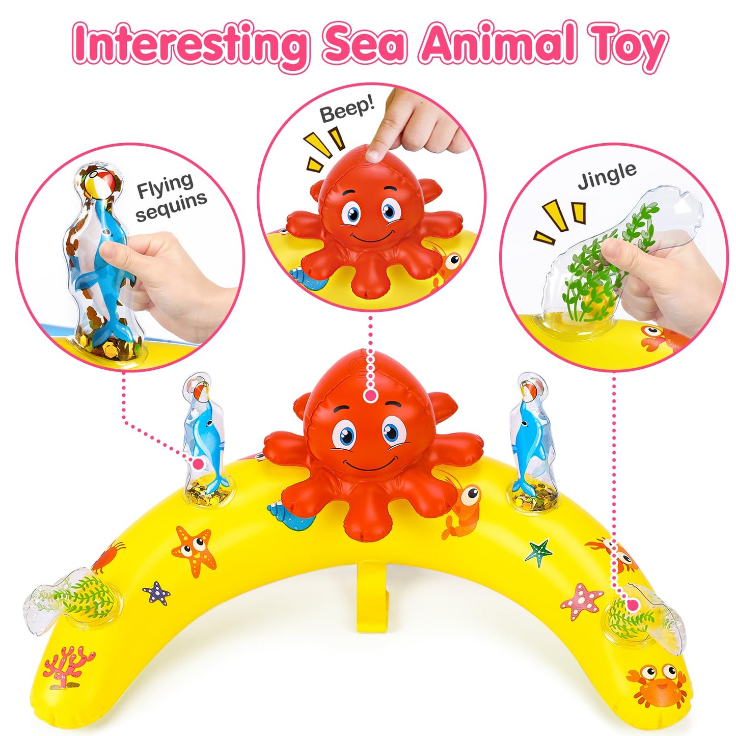 EZIGO Baby Pool Float with Canopy UPF50+ Sun Protection, Inflatable Kids Pool Floats with Ocean Animal Toys for Baby 6-36 Months