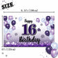 LASKYER Happy 16th Birthday Decorations,16th Purple Balloon Large Birthday Banner Backdrop Sign,Cheers to Sixteen Years Old Bday