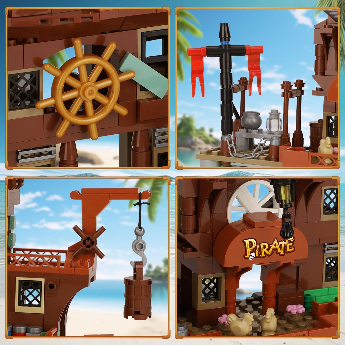 Pirate Ship Building Toys, Pirate Dock Themed City Building Block Set, A Gift Compatible With Lego Sets For Boys 8-14 & Adults (560Pcs)
