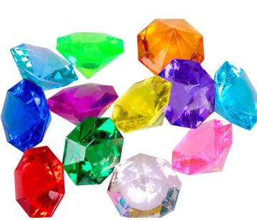 Jollylife 36Pcs Acrylic Diamond Gems Jewels Pirate Treasure Chest Hunt Party Favors 25 Carat Diving Gem Pool Toys
