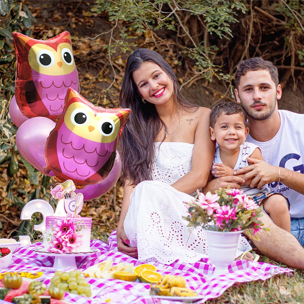 Cartoon Woodland Owl Balloons Wildlife Farm Zoo Animal Birthday Decoration Party Supplies, 6 Pack Owl Mylar Foil Balloons Jungle