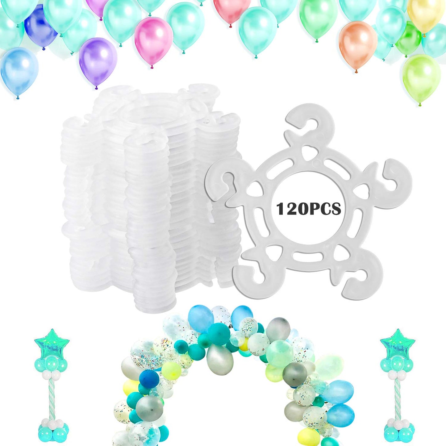 Balloon Clips(120 Pcs), Tinabless Balloon Connectors For Decor Balloon Arch, Balloon Column Stand And Balloon Flowers