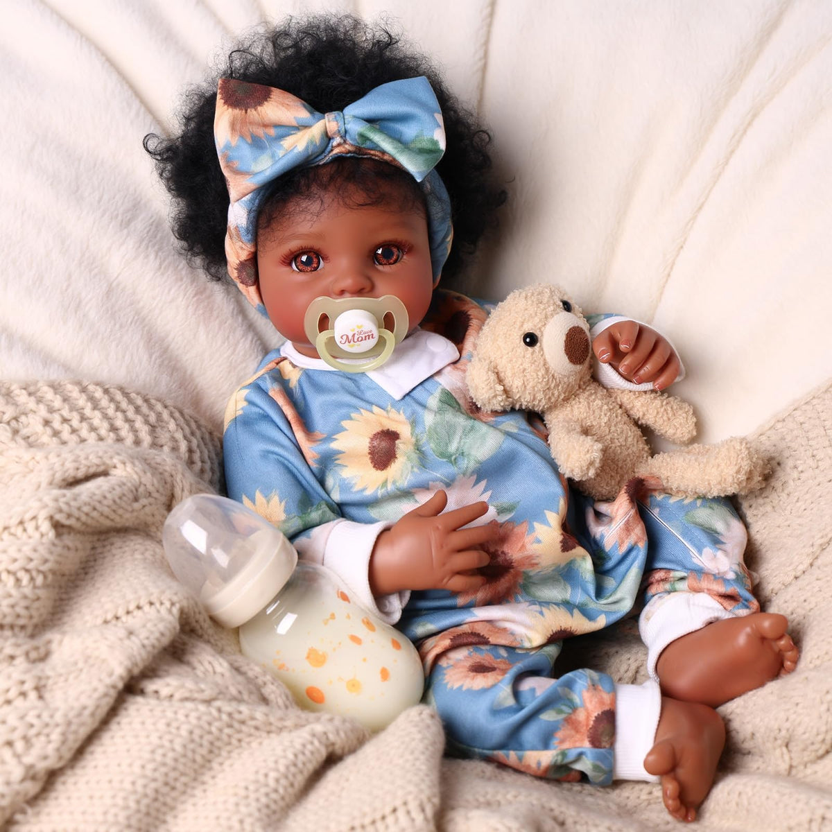 BABESIDE Reborn Baby Dolls 17 Inch Black Realistic Baby Doll with Play Set