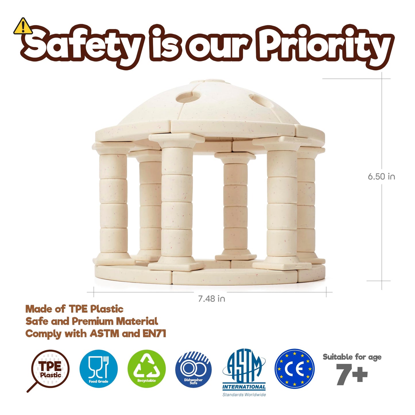 Taksa Toys Ancient Greek Dome Stem Toys Educational Stackable Building Blocks, For Kids Ages 7 8 9 10+ Years Old, Indoor Premium Architectural Kit Construction Games, Montessori Children Toys 54 Pcs