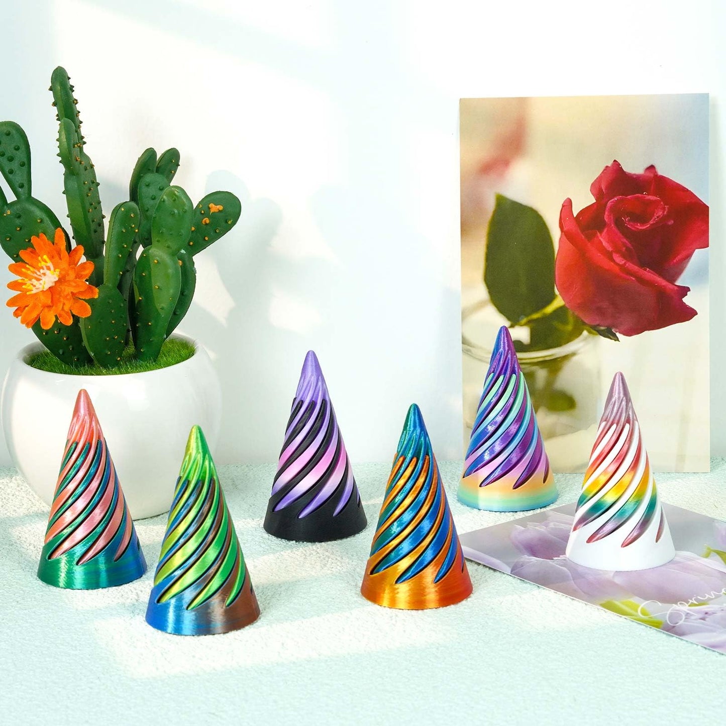 6PCS Impossible Cone 3D Printed Spiral Cone Fidget Toys Impossible Pyramid Passthrough Sculpture Stress Relieving Toys for mature-themeds and Kids Stocking Filler White Elephant Gifts (6 Colors)