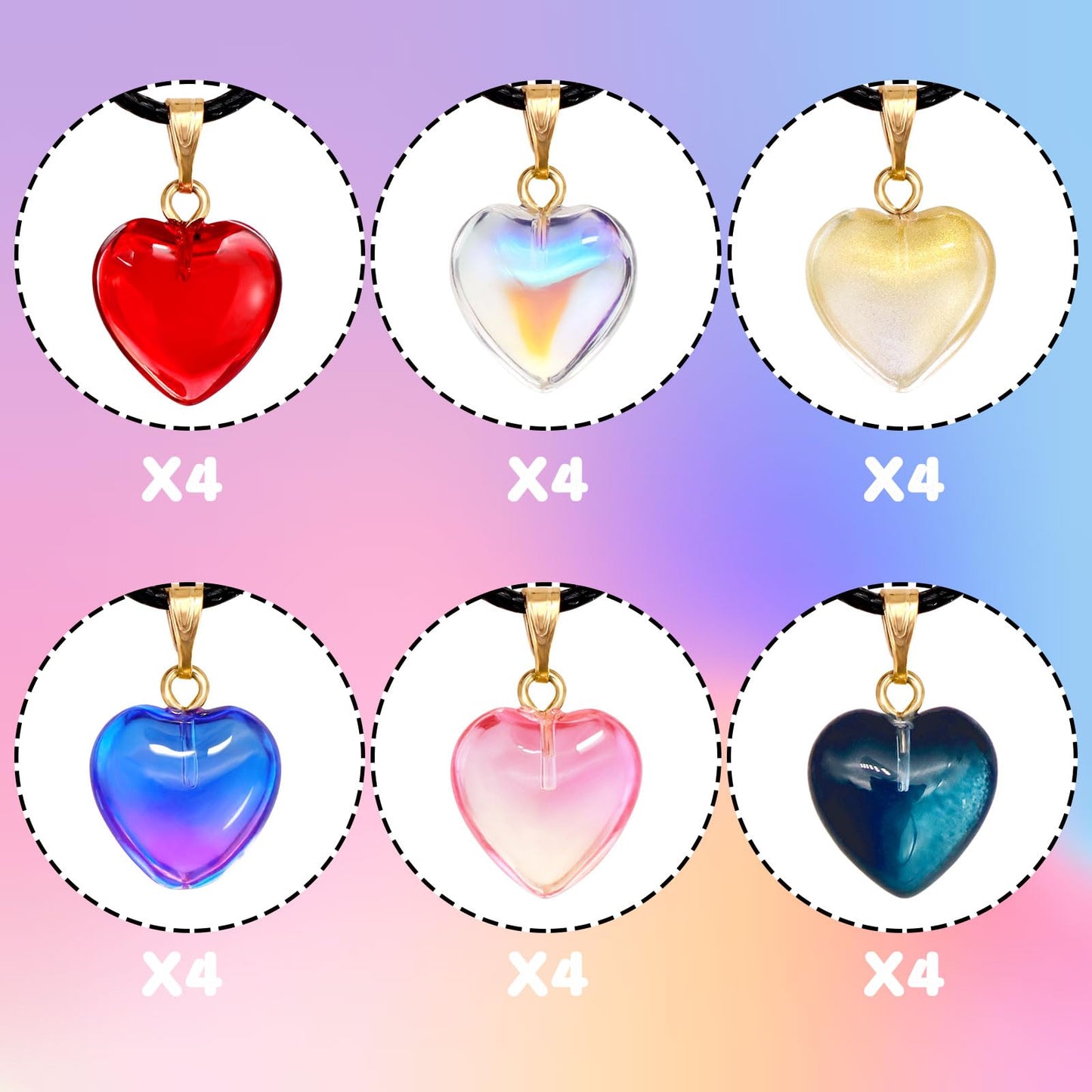 Omlisca Valentines Day Gifts 24 Pack Colorful Heart Shaped Pendant Necklace Birthday Party Favors Goodie Bags Filler for Women