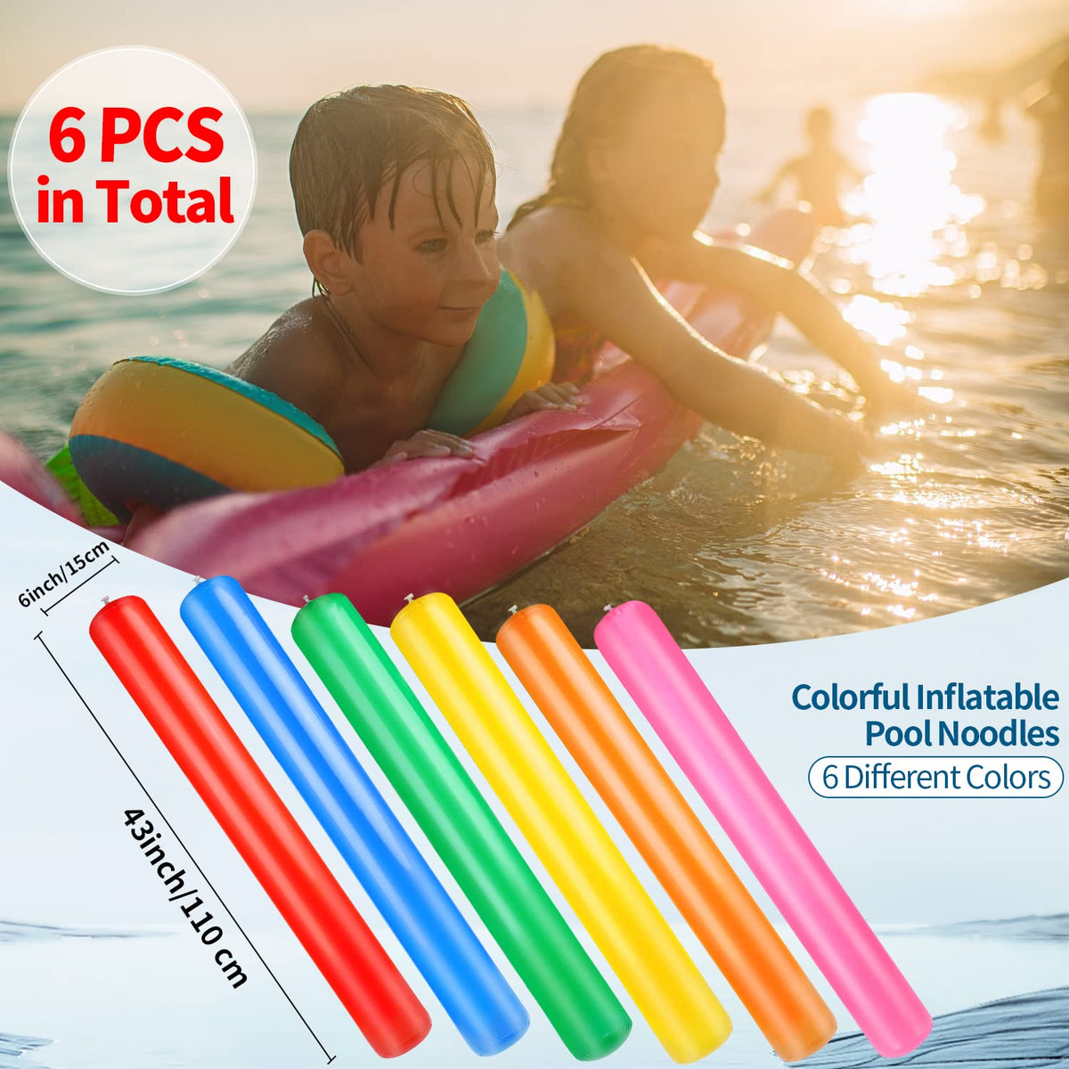 Kimober 6Pcs Inflatable Pool Sticks,Colorful 41.3 Inch Giant Blow Up P ...
