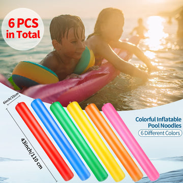 Kimober 6Pcs Inflatable Pool Sticks,Colorful 41.3 Inch Giant Blow Up Pool Swimming Noodles Water Float For Swimming Pool Beaches Lake Party Decor