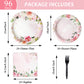 Gisgfim 96 Pcs Floral Party Plates And Napkins Party Supplies Pink Spring Flower Theme Party Tableware Set Watercolor Floral Tea