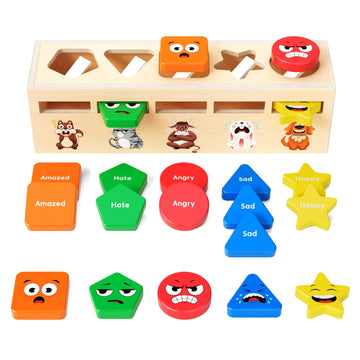 Joycat Emotions Wooden Sorting Toys,For 2 3 4Year Old Boy Girl,Shape Color Sorter,Learning Matching Box,With Stacking Toys, Educational Learning Toy,Puzzles For Preschool Toddlers