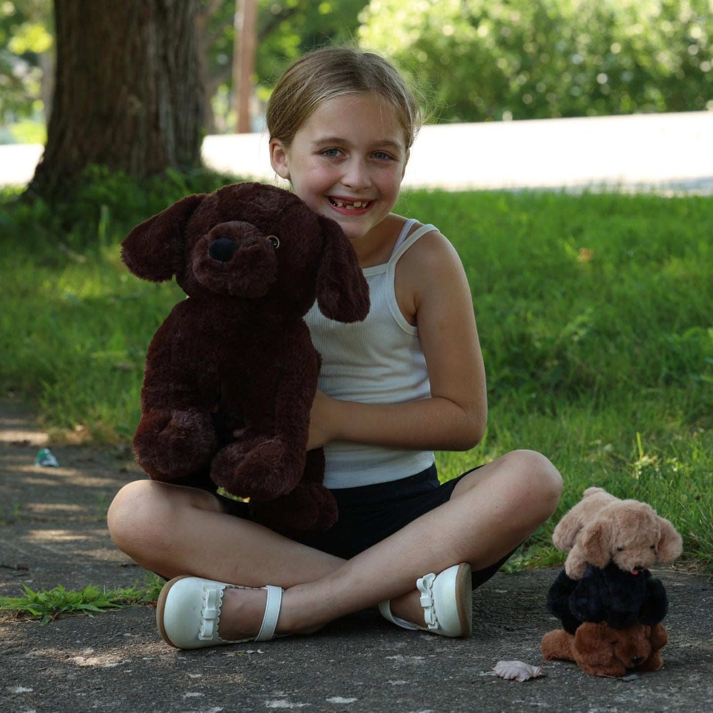 BENINY 4Pcs Lab Stuffed Animals - 16  Huggable Chocolate Mama Labrador Dog with 3 Hidden Puppies (Black/Yellow/Dark Brown) - Plush Toys Gifts for Kids