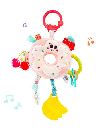 Jollybaby Baby Pull Vibration Toy - Tummy Time Sensory Hanging Toys for Car Seat  Stroller  Crib & Play Gym  with Babies Rattles & Teether  Air Travel Toys for Toddlers Gift - Donut