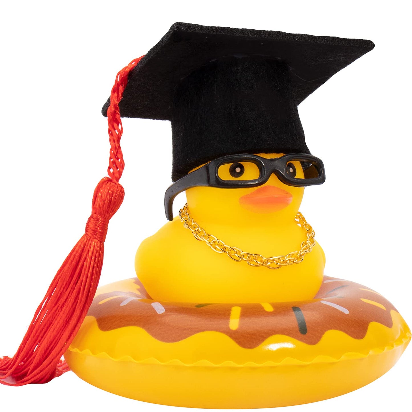 Wonuu Car Rubber Duck, Yellow Duck Decoration Dashboard With Sun Hat Swim Ring Necklace Sunglasses For Car Dashboard Decorations, Black Top Hat Red-Donut