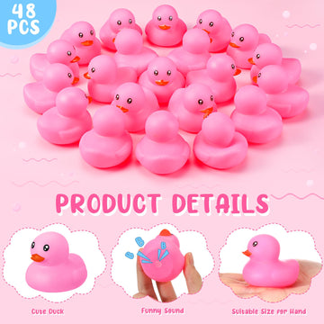 Hungdao 48 Pcs 2 Inch Mini Rubber Ducks For Kids Children Party Favors Bulk Bath Ducks Summer Pool Floating Toys Rubber Duckies Birthday Gifts For Boys Girls Baby Shower Supplies(Pink)