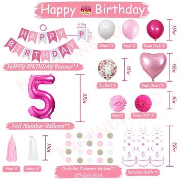 Sweet 5Th Birthday Decorations For Girls, Pink And White 5 Happy Birthday Balloons,5Th Birthday Party Supplies For Daughter Her
