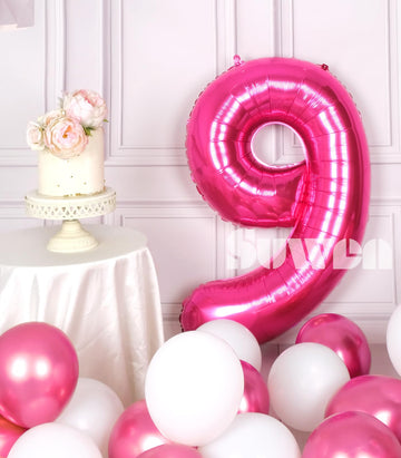 Suwen 40 Inch Hot Pink Large 9 Number Balloons Big Foil Helium Number Balloons 0-9 Jumbo Happy 9Th Mylar Birthday Party Decorati