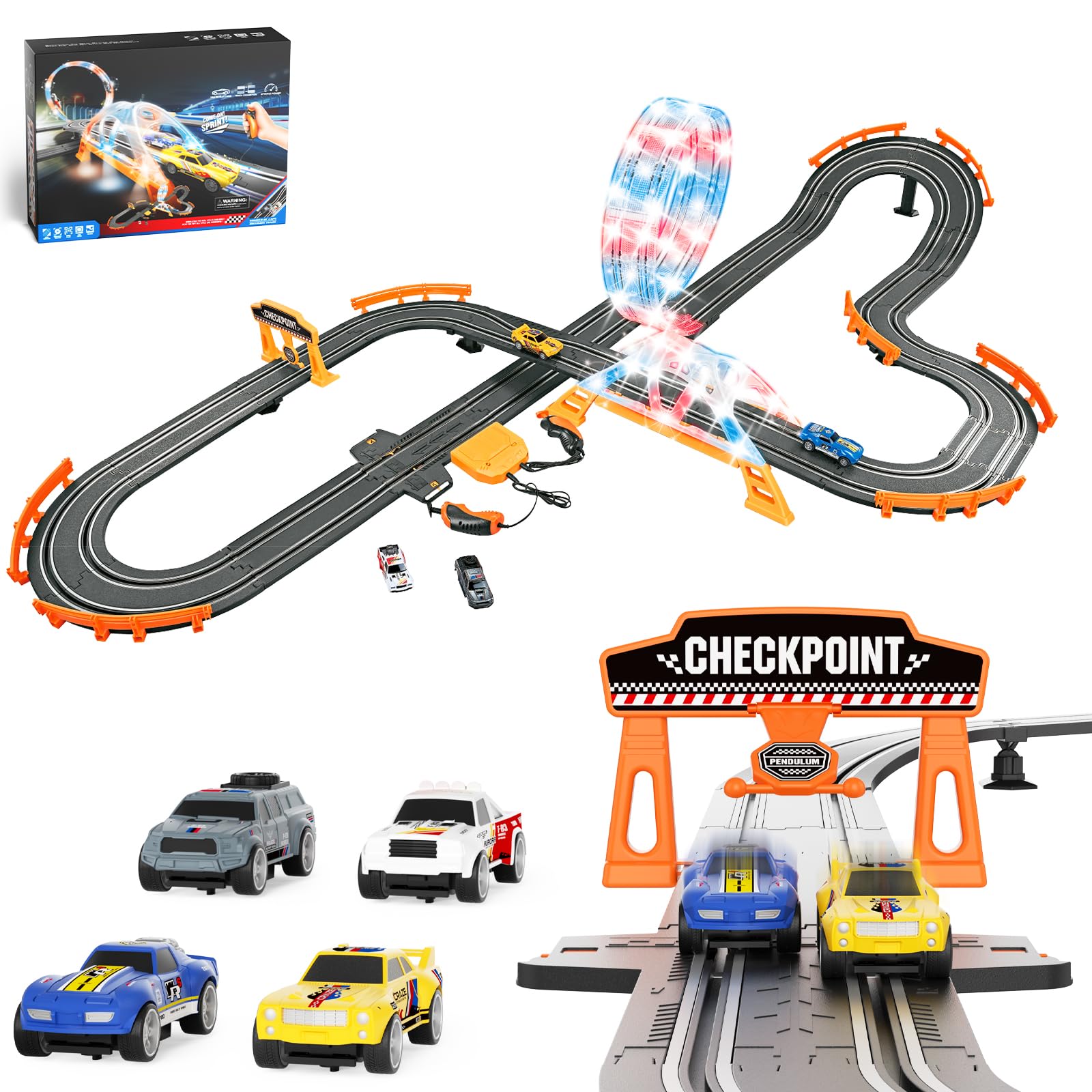 2-in-1 Slot Car Race Track Sets - Electric Race Car Track with 4 High ...