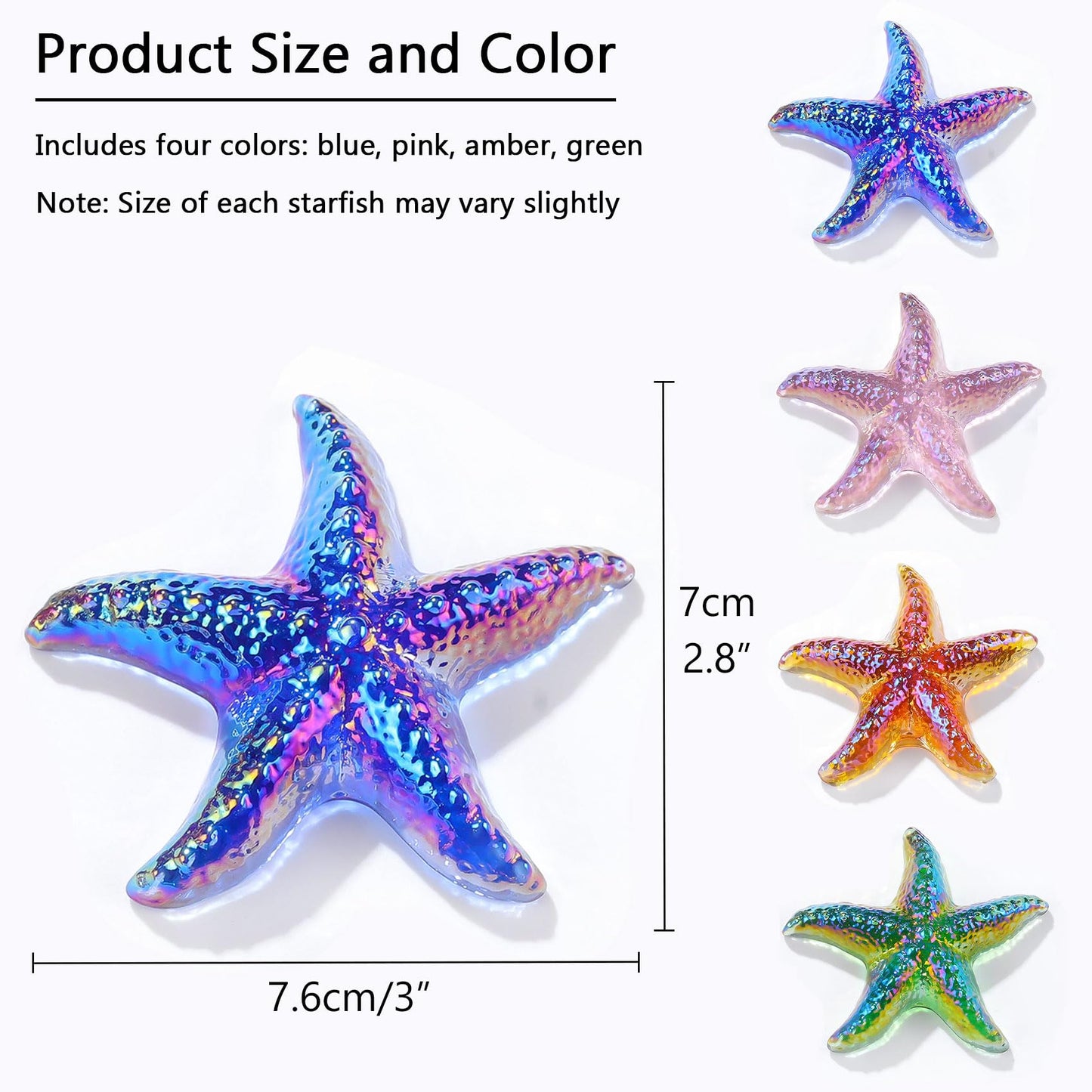 Movdyka 4Pcs Starfish Crystal Figurine Desk Decor Handmade Blown Glass Sea Star Beach Themed Animals Ornaments Collectible Craft