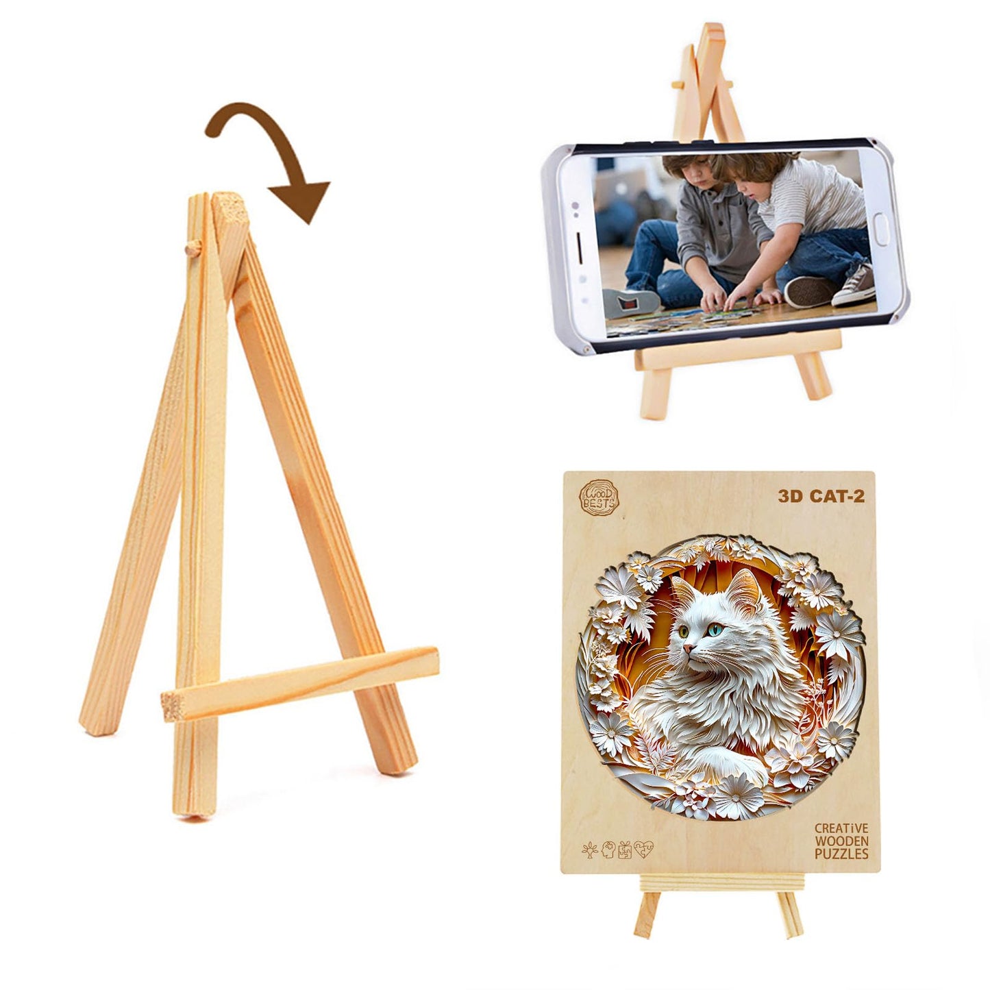 Wooden Puzzle for mature-themeds-3D Visual Effect White Cat Wooden Puzzle Unique Shape Advanced Wooden Jigsaw Puzzle for mature-themed  Best Birthday Gifts Halloween Challenge Craft (S-8.5 * 8.4in-100pcs)