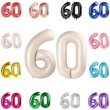 60 Balloon Number, Cream White Number 60Th Birthday Balloons 40 Inch, 60 Years Old Cream White Birthday Decorations For Men Wome