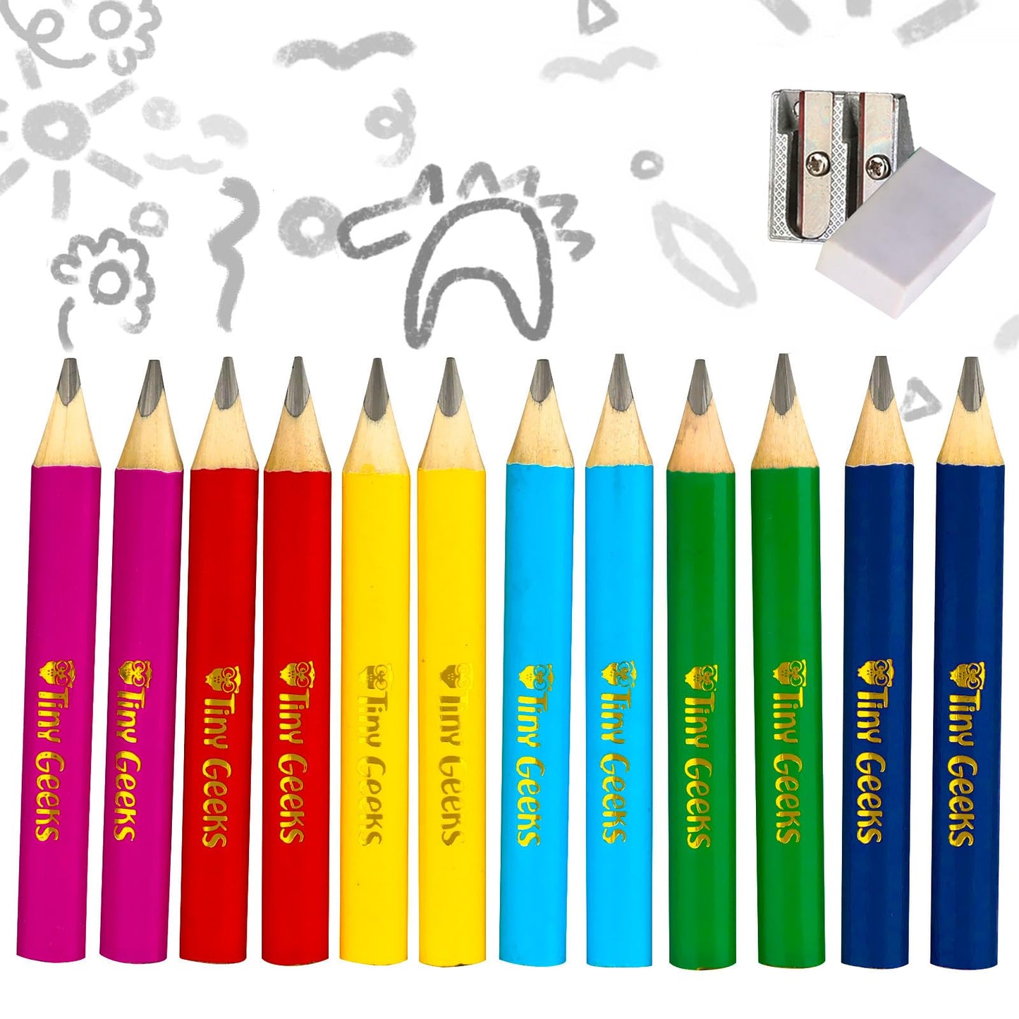 Tinygeeks Jumbo Pencils Hb - New 2024-12 Fat Pencils - Triangle Short Pencils For Kids + Sharpener - Perfect For Preschool, Todd