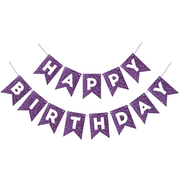 Purple Glitter Happy Birthday Banner Birthday Sign For Backdrop Sparkle Happy Birthday Decorations For Women Girls Purple Birthday Party Wall Door Garland Bunting Banner Birthday Party Supplies