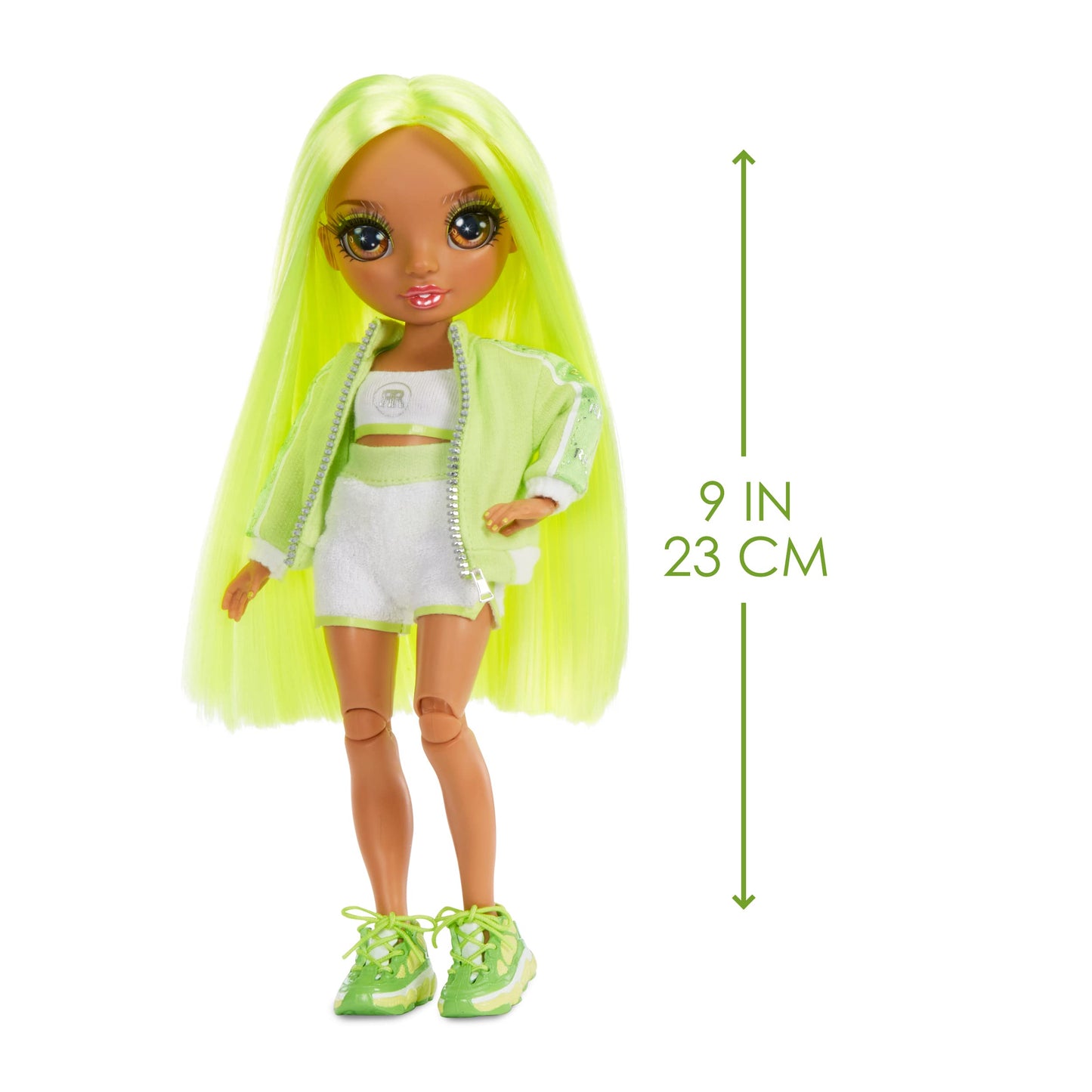 Rainbow High Jr High Series 2 Karma Nichols- 9 NEON Green Posable Fashion Doll with Designer Accessories and Open/Close Backpack