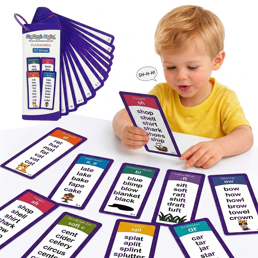 Mumma Mall Educational Phonics Words English 60 Flashcards For Kids Ages (3-8) Ideal For Homeschooling, Montessori & Classroom A