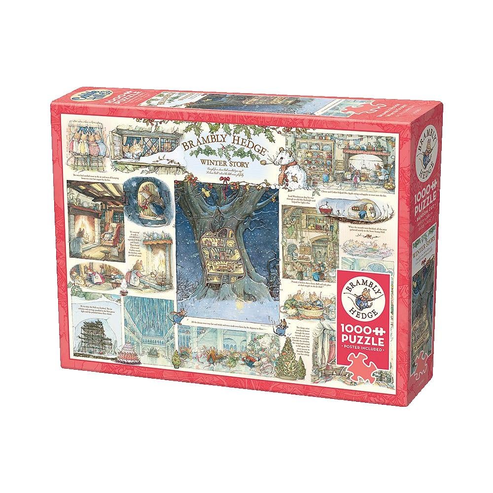 Cobble Hill 1000 Piece Puzzle - Brambly Hedge Winter Story - 26.625 x 19.25 inches - Linen Paper - Model 40018 - Sample Poster Included