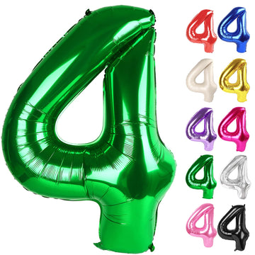 Green Number 4 Balloon 40 Inch, 4 Balloon Number, 4Th Birthday Decorations, Green Party Supplies For Boys Girls
