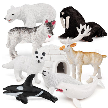 Bretoyin 10Pcs Mini Arctic Animals Toys Set Polar Animal Figurines Arctic Tundra Deer Toy Animal Small White Bear Arctic Fox Kid