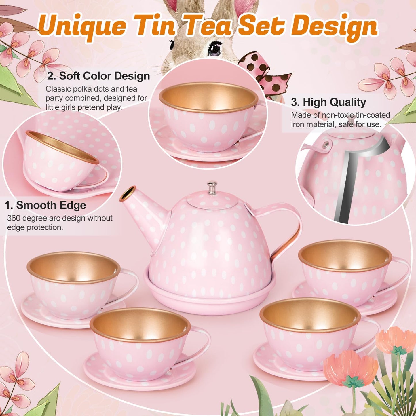 Tea Party Set For Little Girls, Princess Tea Time Toys Including Tin Teapot Set Cups Carrying Case, Toddlers Pretend Role Play K