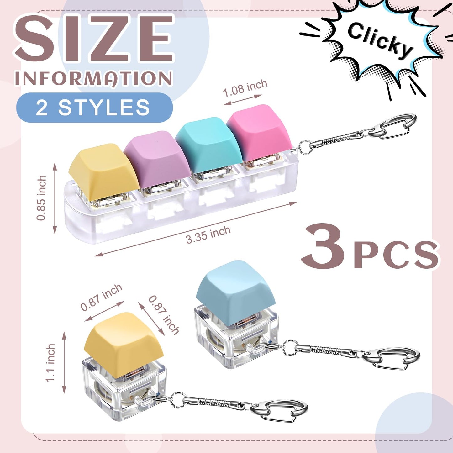 Taiyin 3 Pcs Decompression Toys Keyboard Clicker  Keyboard Cube Mechanical Key Toy Keyboard Button Stress Relief for mature-themed Gifts to Relief Pass Time (Funny)