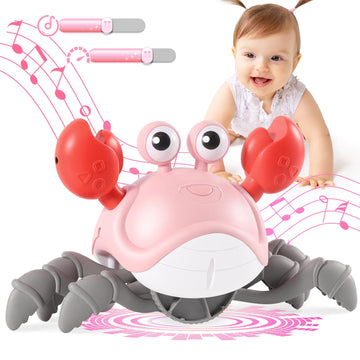 Crawling Crab Baby Girl Toys 3.0, Upgraded Tummy Time Baby Toys 6-12 12-18 Month Toddler Valentines Day Gifts, Walking Dancing Crab With Music&Speed Control For 2 3 4 5 6 7 8 9 10+Girls Birthday Gifts