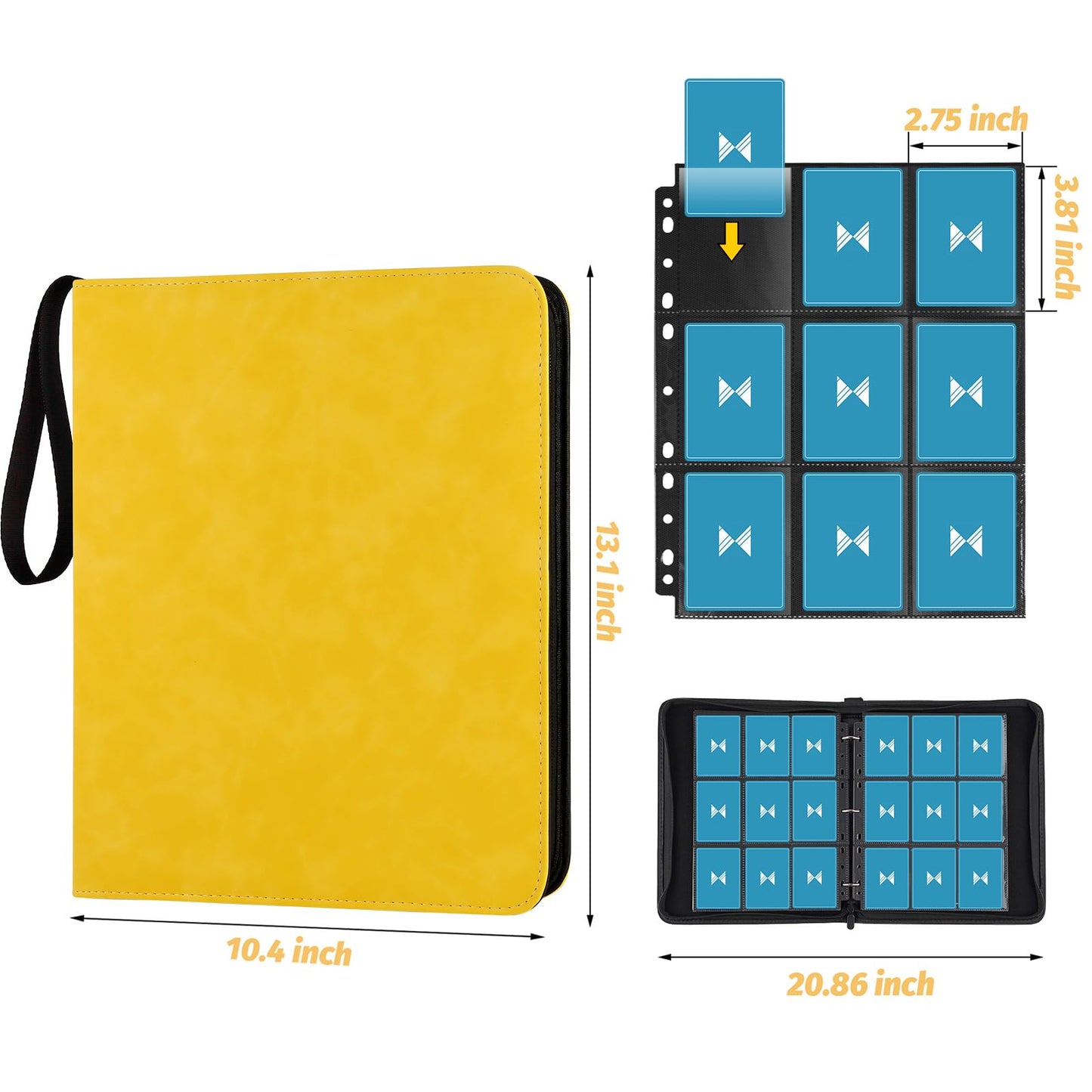 GERMUN 720 Card Binder  enhanced Trading Card Binder  9 Pocket Double Sided Pocket PU Card Collection Binder  Collector Card Album  Card Folder for MTG  TCG  Sports Cards  Game Cards (Yellow)