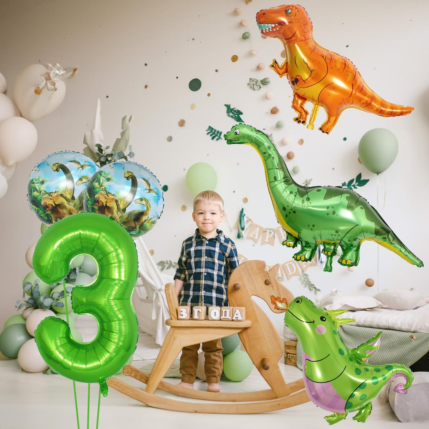 Dinosaur 3Rd Birthday Decorations, Dinosaur Birthday Party Decorations With Giant Inflatable Dinosaur Balloons 40 Inch Helium Foil Mylar Number 3 Balloons For Dinosaur Theme Birthday Party Decorations