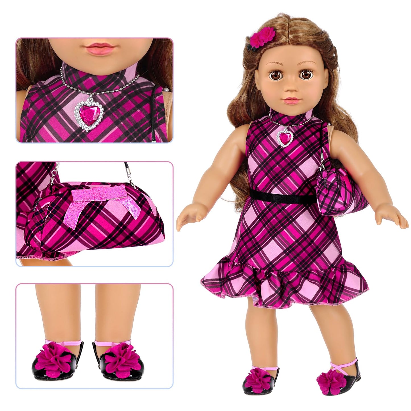 American 18 Inch Dolls Makeup Accessories and Clothes Fashion Dress Tote Bag for 18 Doll Include Outfits Shoes Cosmetic Toys Stuff Gift for Baby Girl (No Doll)