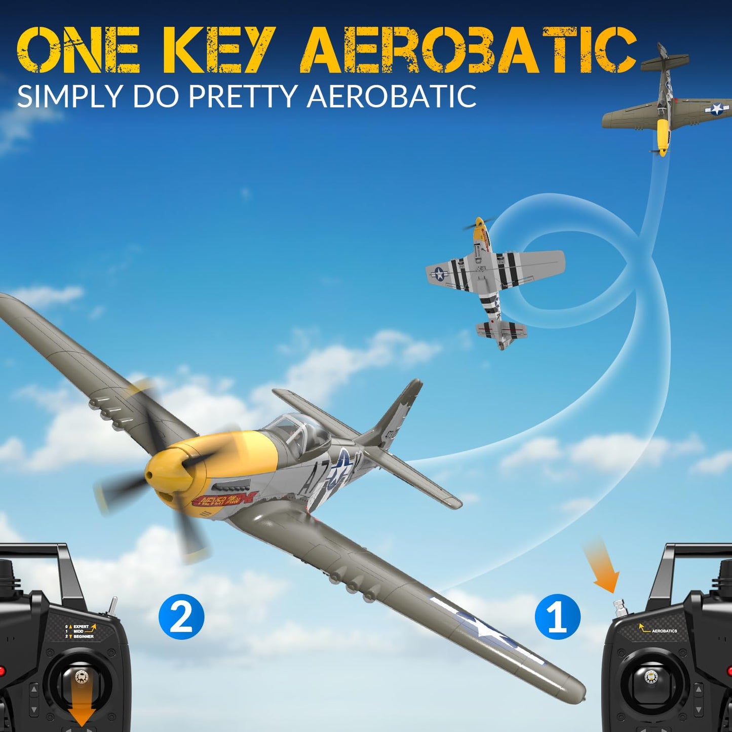Rc Airplane Brushless P51D Mustang Rc Plane Ready To Fly Remote Control Airplane Fighter With 6-Axis Gyro, 3 Flight Modes & Aero