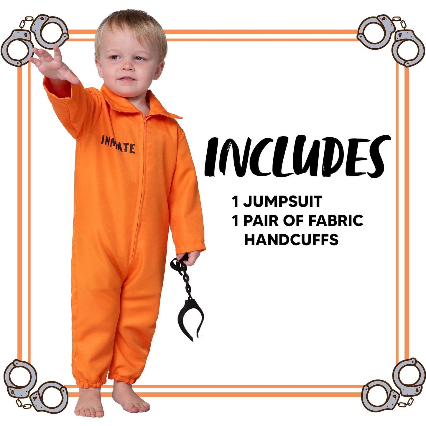 Spooktacular Creations Baby Unisex Jailbird Costume  Jail Prisoner Costume Jumpsuit for Toddler Girls Boys Halloween Dress Up Party (6-12 months)