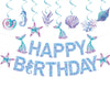 Zwiebeco Mermaid Birthday Party Decoration Supplies - Mermaid Happy Birthday Banner Bunting Garland Hanging Paper Swirls Kit For