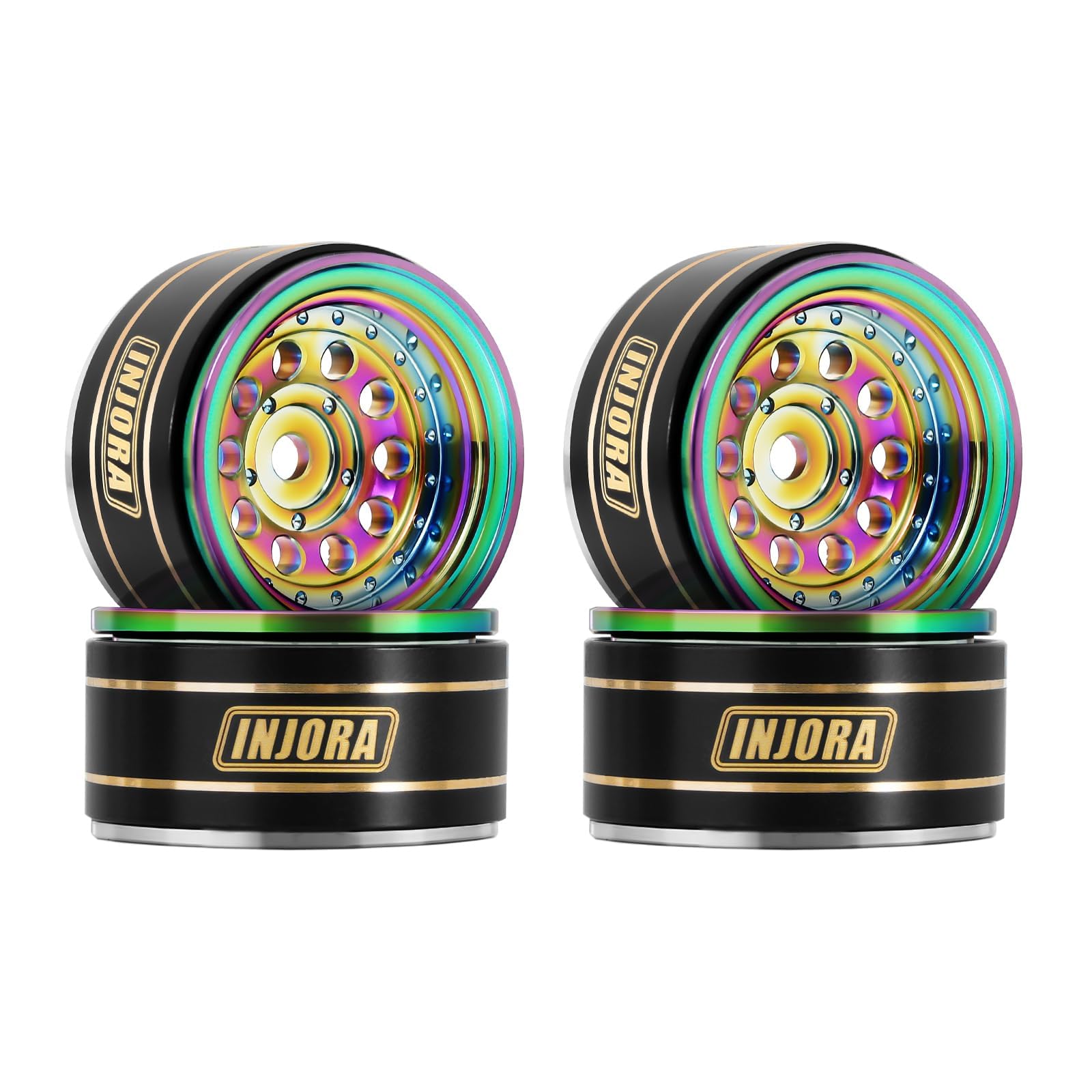Injora 1.0 Beadlock Wheel Rims Black Coating Brass Rims For 1/24 1/18 Rc Crawler Car Axial Scx24 Ax24 Trx4M Fcx24, 39G(Rainbow)