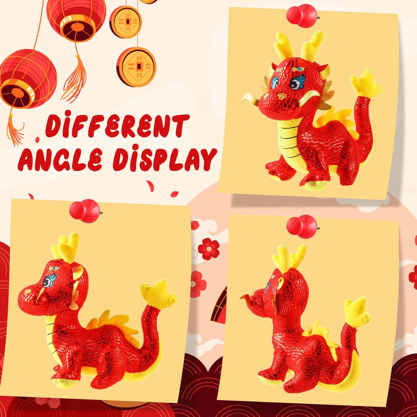 2 Pcs Chinese Dragon Plush 2025 Year Of The Dragon Stuffed Animal Plush Chinese New Year Plush Decoration Mascot Doll Plushies For Spring Festival Bedtime Gift Bed Rest Chair Table Decoration(Lucky)