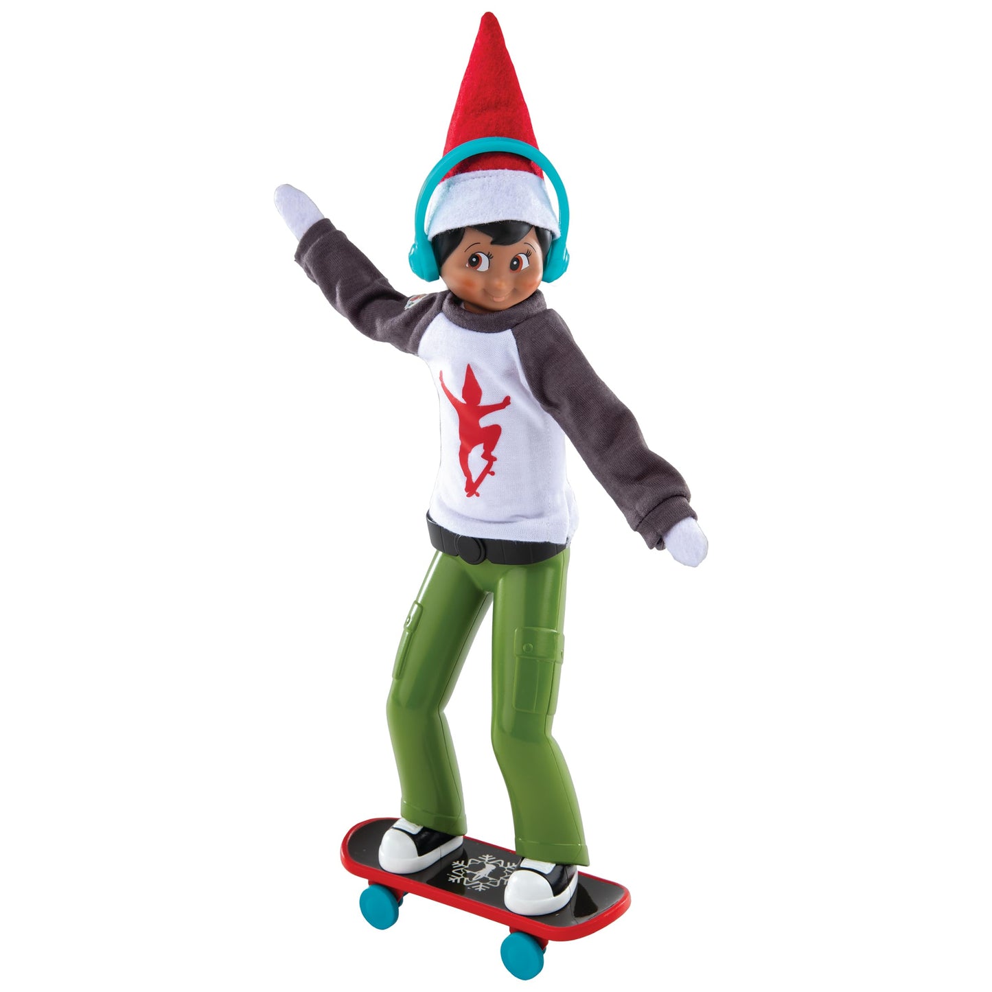 The Elf on the Shelf Skateboard Set - MagiFreez Holly Jolly Ollie, Includes Stand Pants, Tee, Headphones, and Skateboard