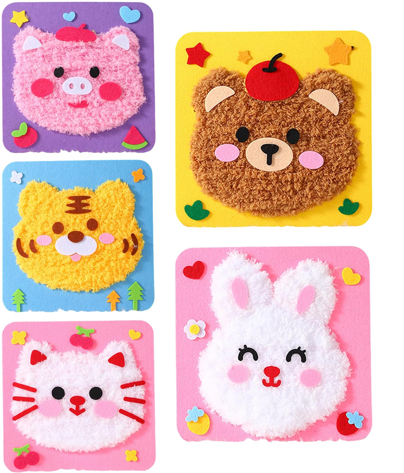 First Sewing Kit for Beginner Kids Arts & Crafts, 5 Easy DIY Embroidery Projects Animal Dolls Set, Gift for Girls, Boys, Learn t