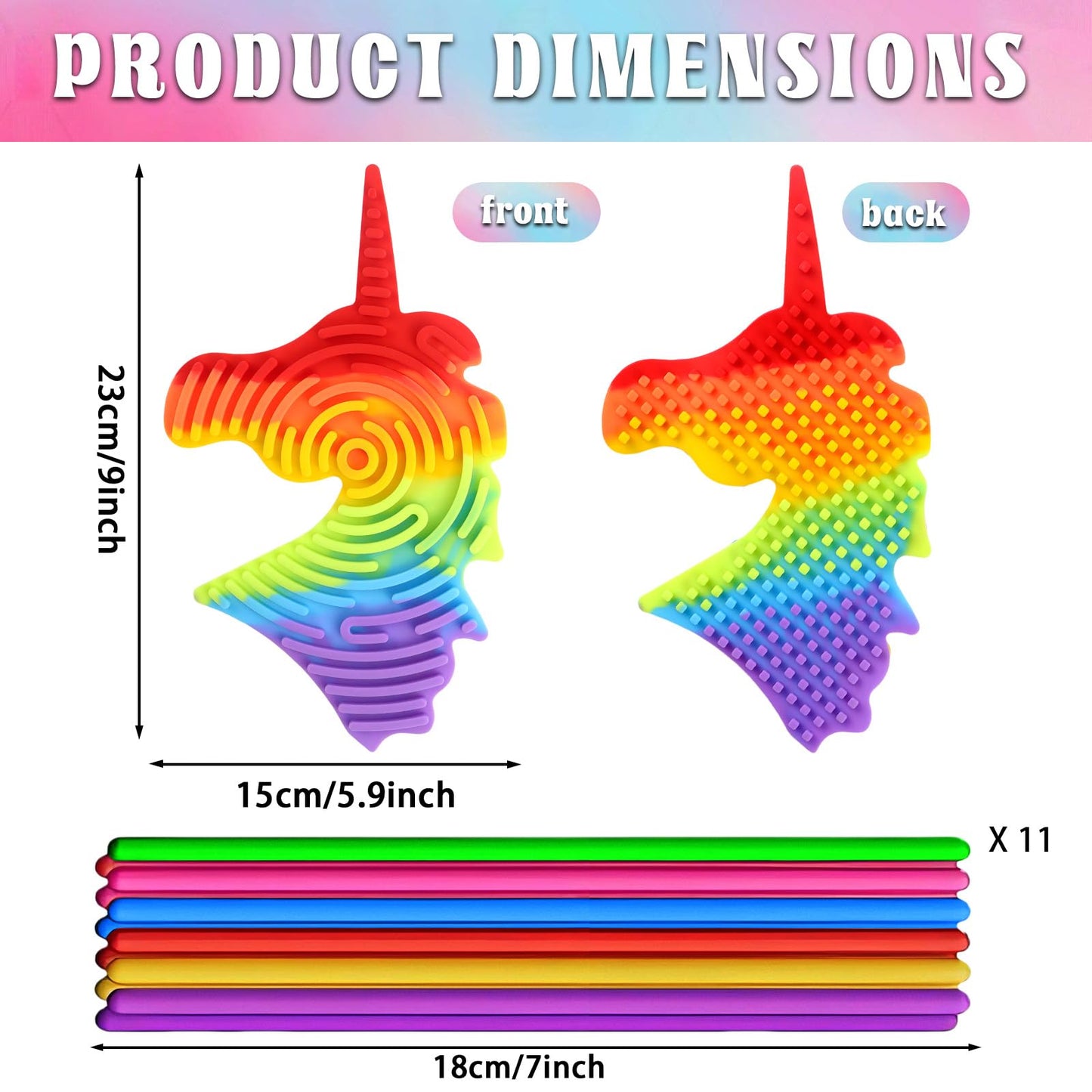 Sensory Activity Board, Duble Sided Design Rainbow Silicone Fidget Toy, Fidget Sensory Toys For Kids 3+ & Adults, Includes 11 St