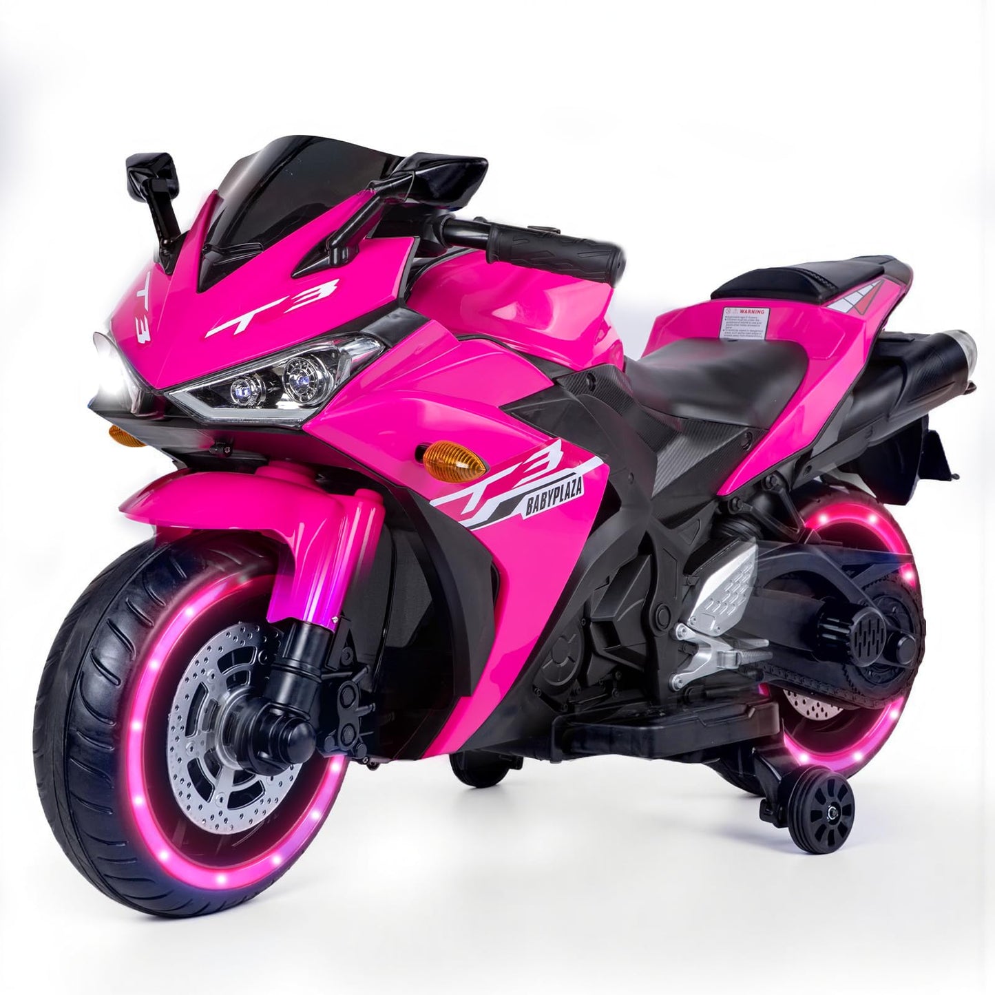 Blitzshark 12V Electric Motorcycle  Kids Motorcycle with Training Wheel  7AH Battery Ride On Motorbike for Kids  3.2 MPH Max Speed  Twist Grip Throttle  Brake Pedal  Soft Tires Extra Long Seat  Pink