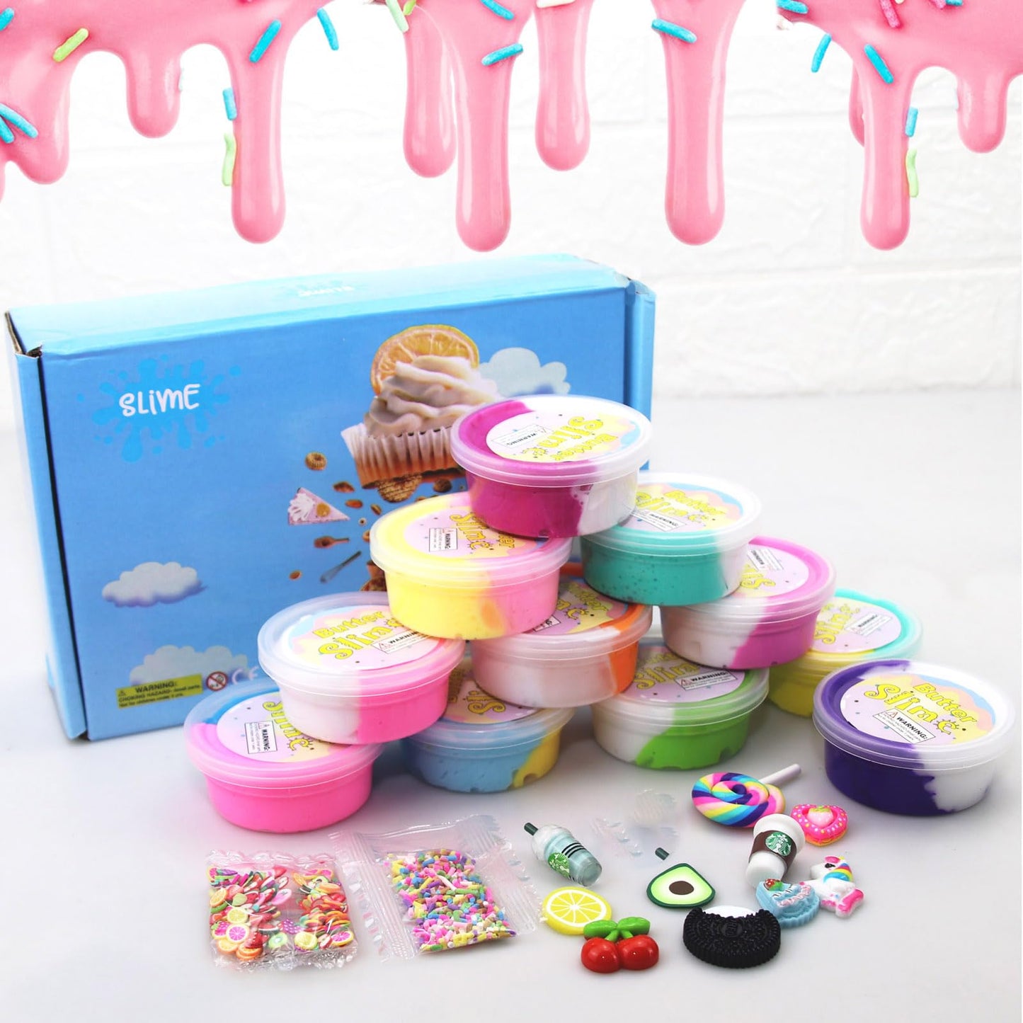 Butter Slime Kit Two-Toned 11 Packed Fidget Toy, Educational Slime Toys, Birthday Gifts Prize Party Favors For Girl Boys Kids 6