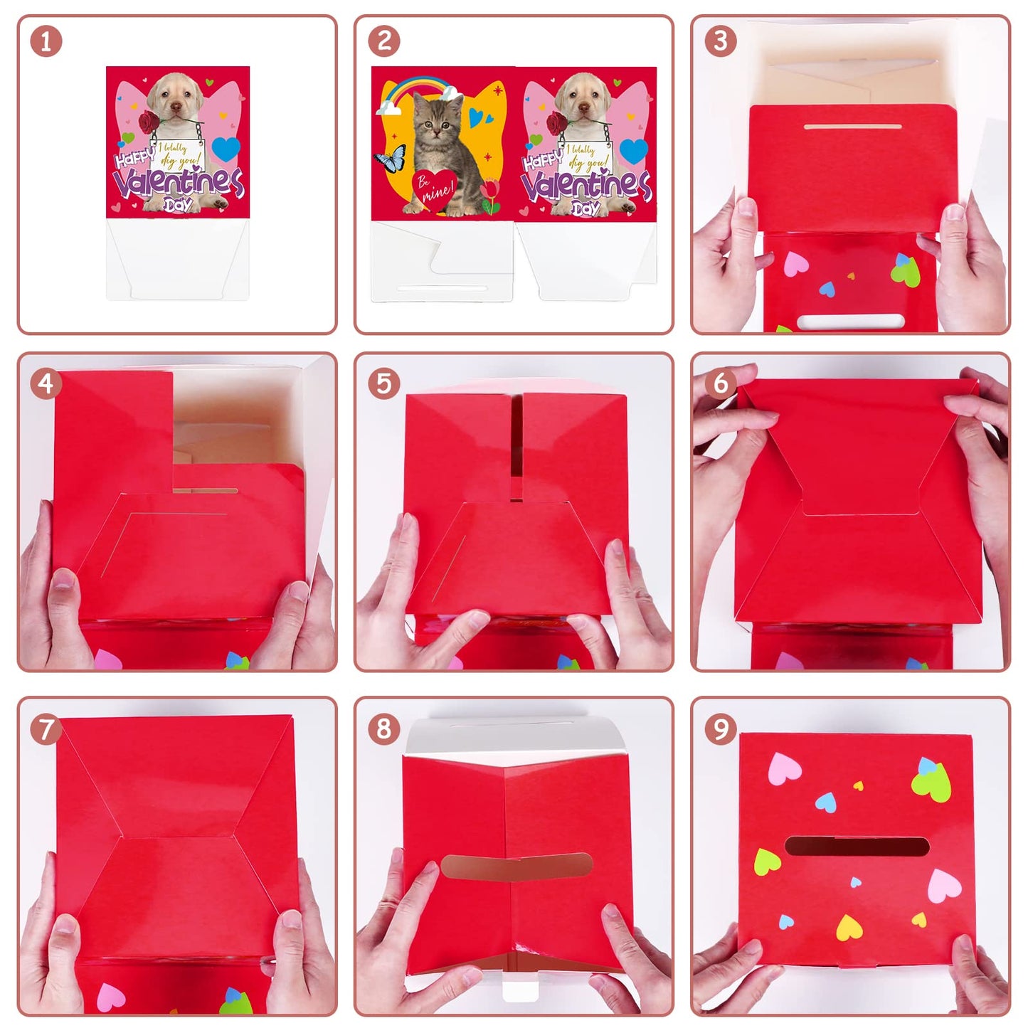 Tevxj 49 Pack Pet Valentine Cards Set - DIY Box for Kids, Classroom, Multi-Color, Cardboard, Model TE0587