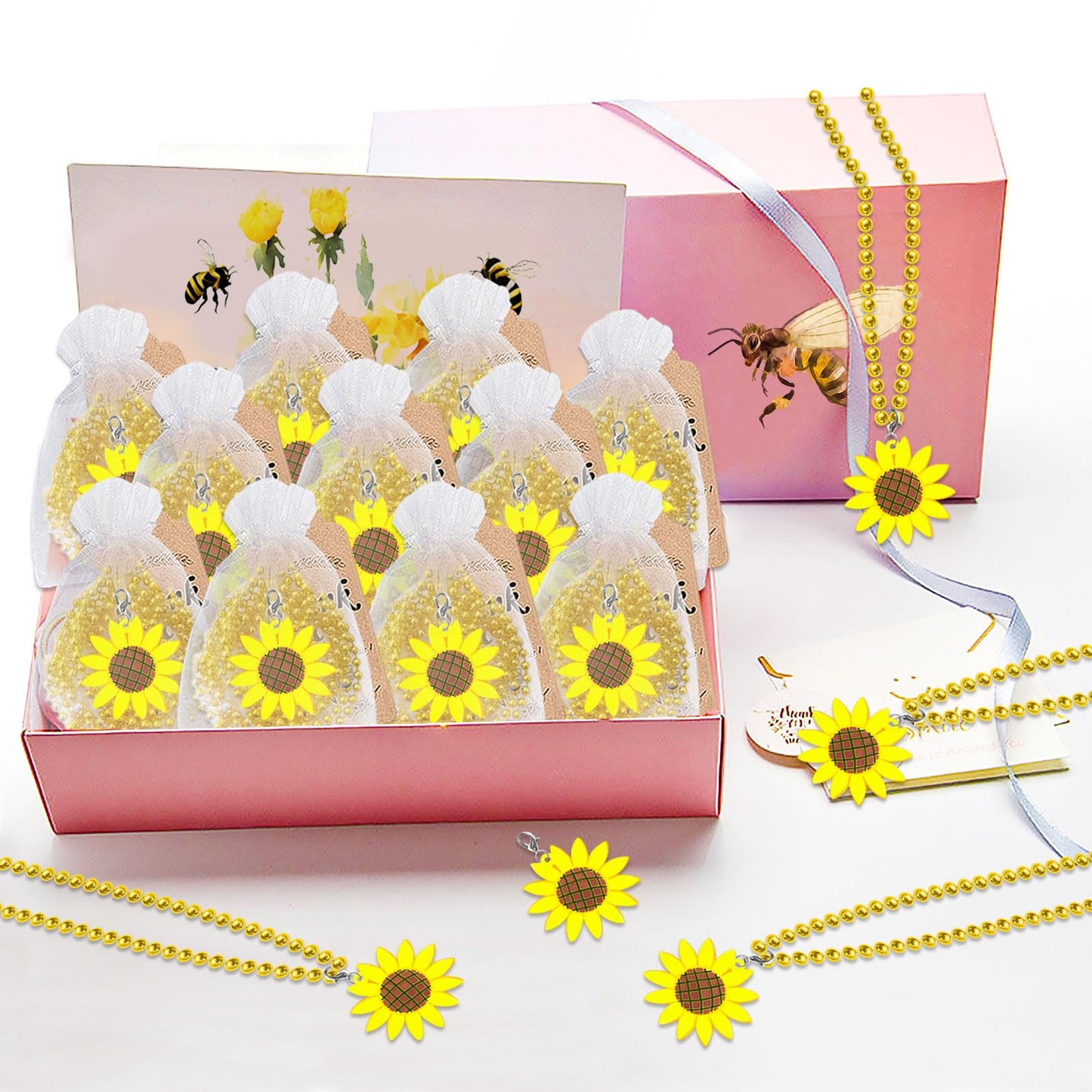 KeeStar 24 Pack Sunflower Necklace Party Favors for You are My Sunshine Themed Baby Shower, Friendship Party, Birthday, School C